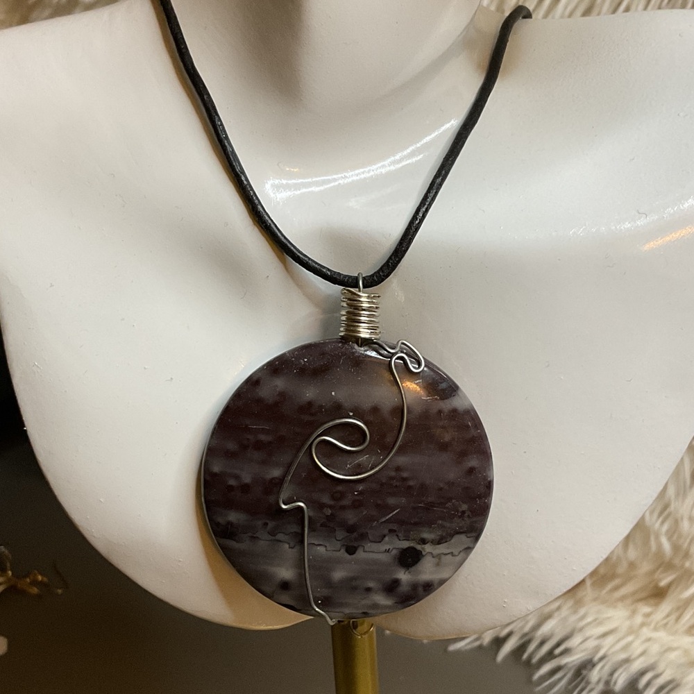 Pulse Purple natural polished Disc stone Necklace